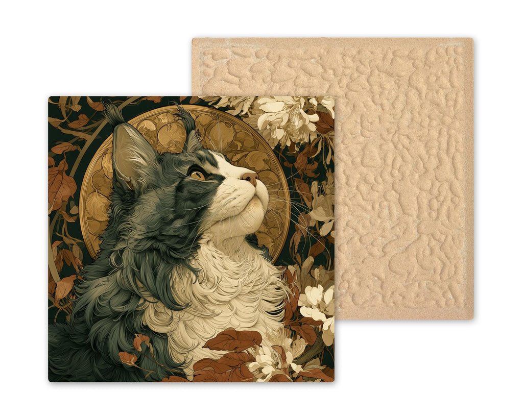 Maine Coon Wall Art Ceramic Tile Art Nouveau Cat Memorial Tile Gentle Giant Cat Portrait In Loving Memory Decor