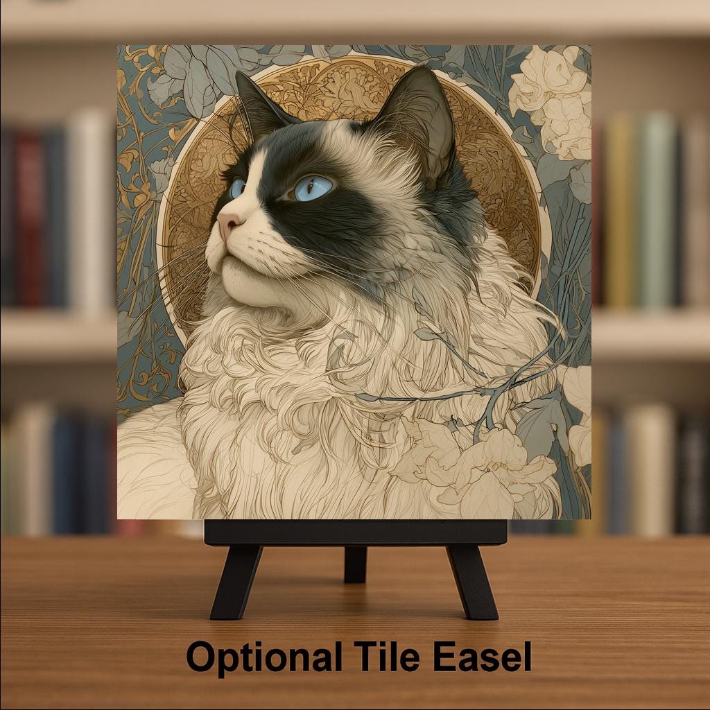 Ragdoll Cat Wall Art Ceramic Tile Art Nouveau Cat Memorial Tile Blue Eyed Cat Portrait In Loving Memory Keepsake