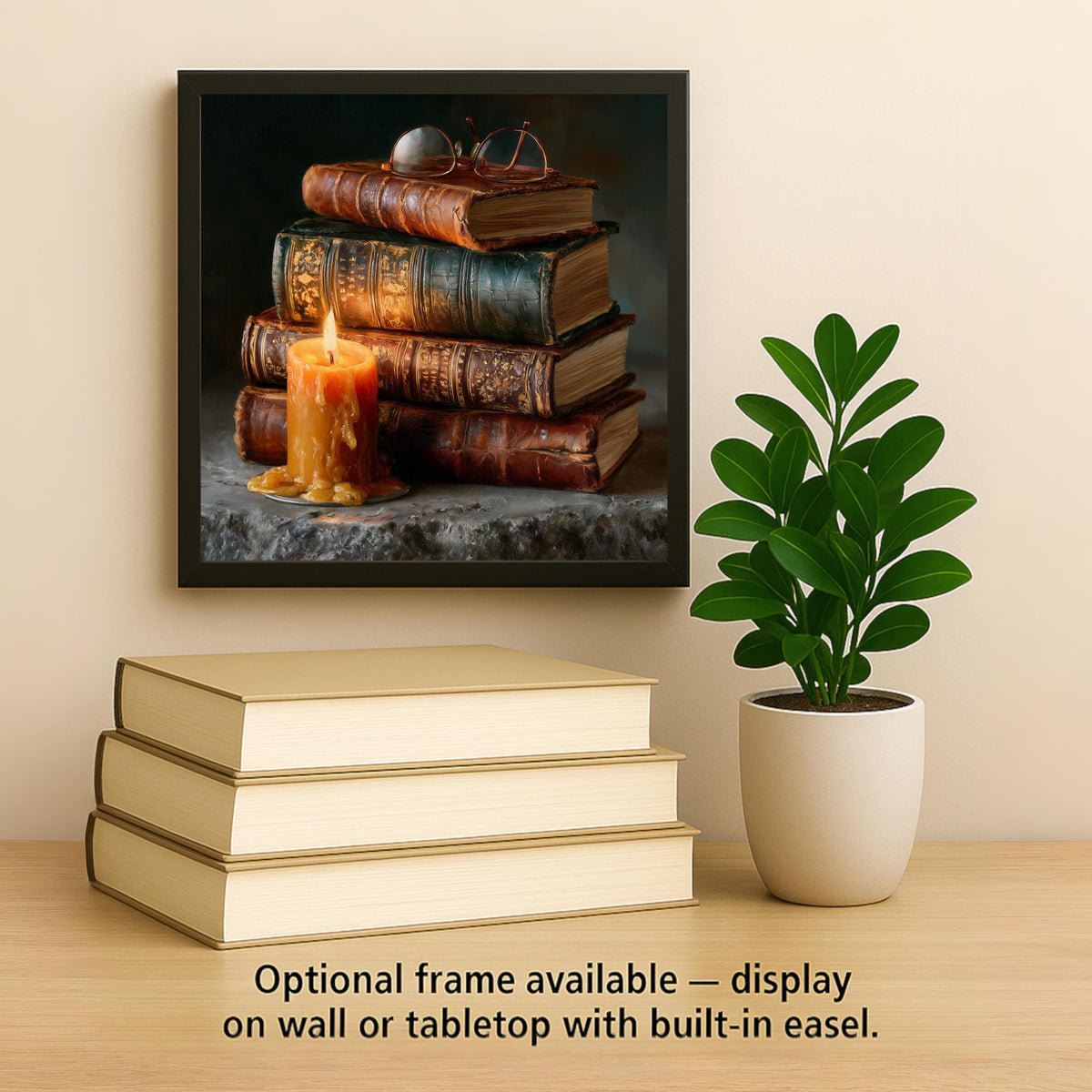 Book Lover Wall Art Ceramic Tile Dark Academia Decor Antique Books Candlelight Still Life Library Reading Nook Art