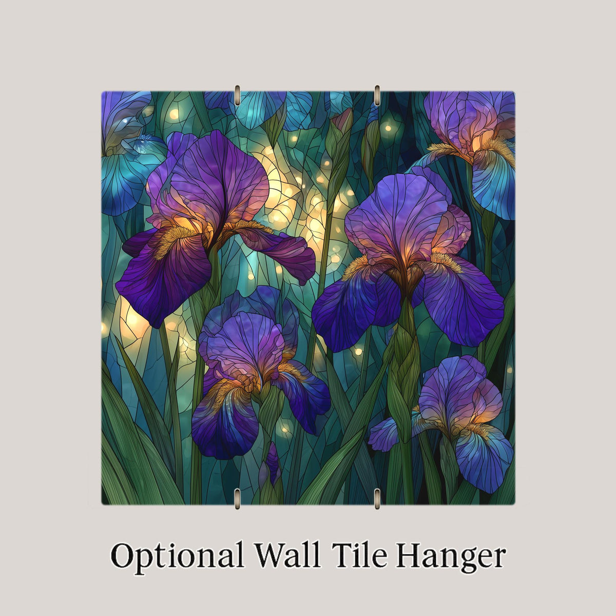 Iris Wall Art Ceramic Tile Stained Glass Style February Birth Flower Purple Iris In Loving Memory Botanical Nature Art