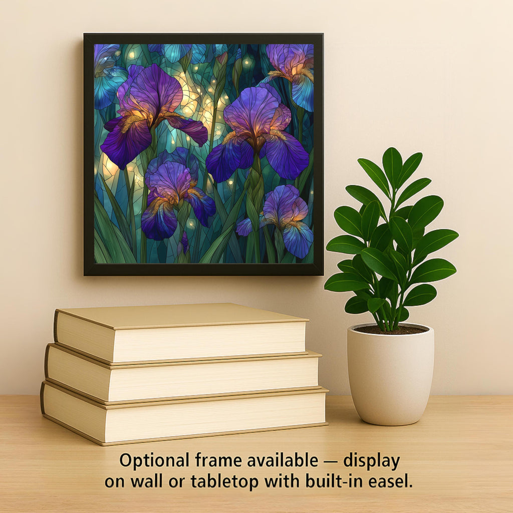 Iris Wall Art Ceramic Tile Stained Glass Style February Birth Flower Purple Iris In Loving Memory Botanical Nature Art