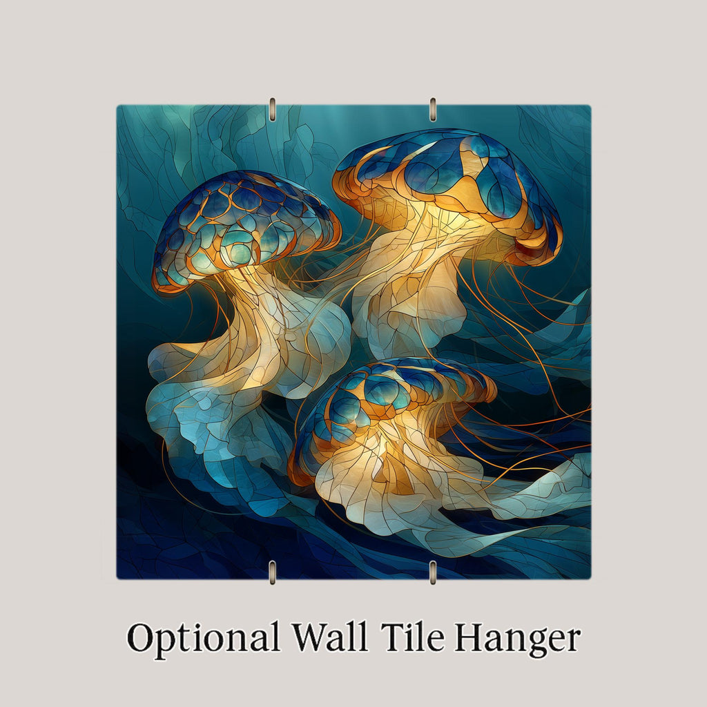 Jellyfish Wall Art Ceramic Tile Stained Glass Style Coastal Bathroom Decor Glowing Jellyfish Tile Ocean Nature Art