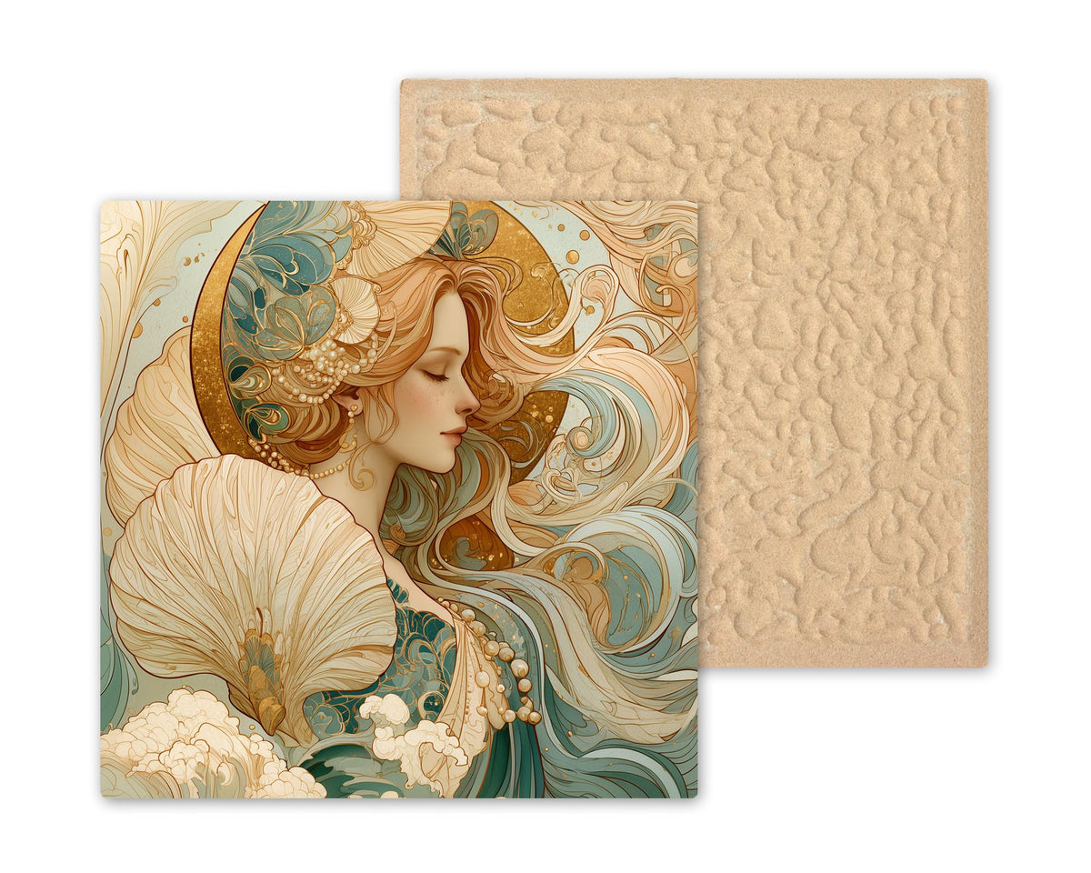 Aphrodite Wall Art Ceramic Tile Art Nouveau Greek Mythology Decor Goddess of Love Seashell Tile Romantic Wall Art