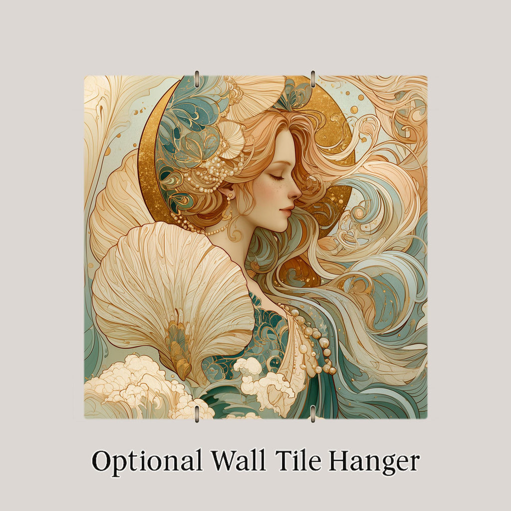Aphrodite Wall Art Ceramic Tile Art Nouveau Greek Mythology Decor Goddess of Love Seashell Tile Romantic Wall Art