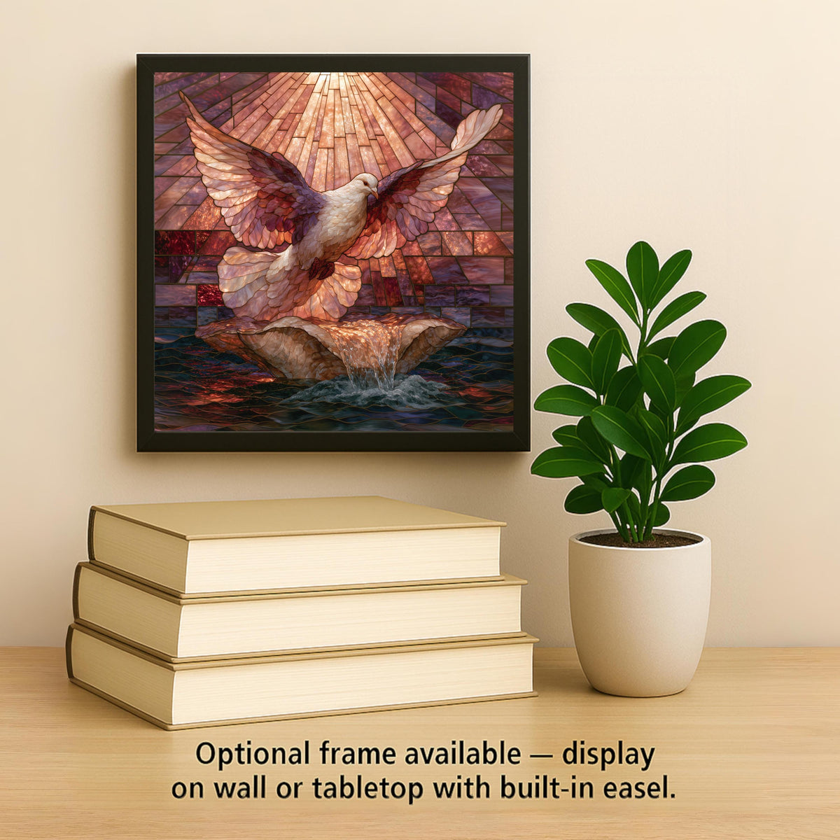Baptism Girl Ceramic Tile Stained Glass Style White Dove Over Shell Christening Keepsake Pink and Rose Wall Art Decor