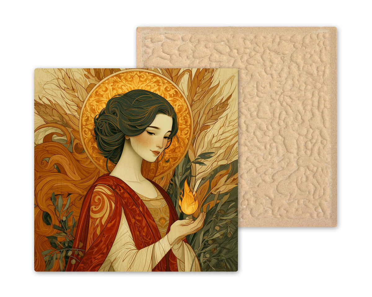 Hestia Wall Art Ceramic Tile Art Nouveau Greek Mythology Decor Goddess of Hearth Home Tile Housewarming Wall Art