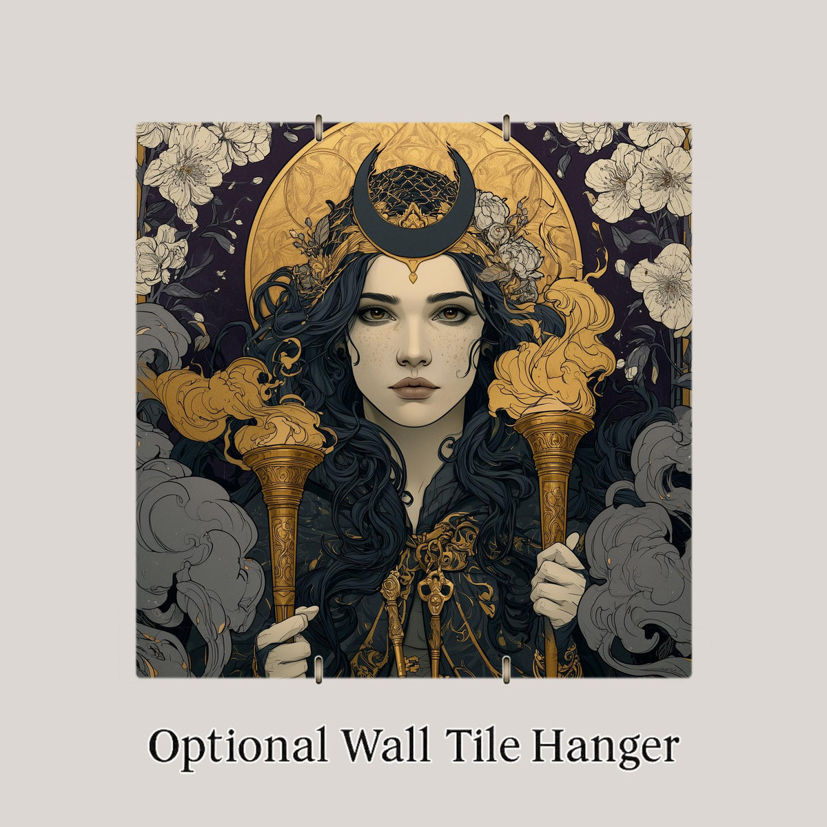 Hecate Wall Art Ceramic Tile Art Nouveau Greek Mythology Decor Witchy Goddess of Witchcraft Tile Dark Academia Art