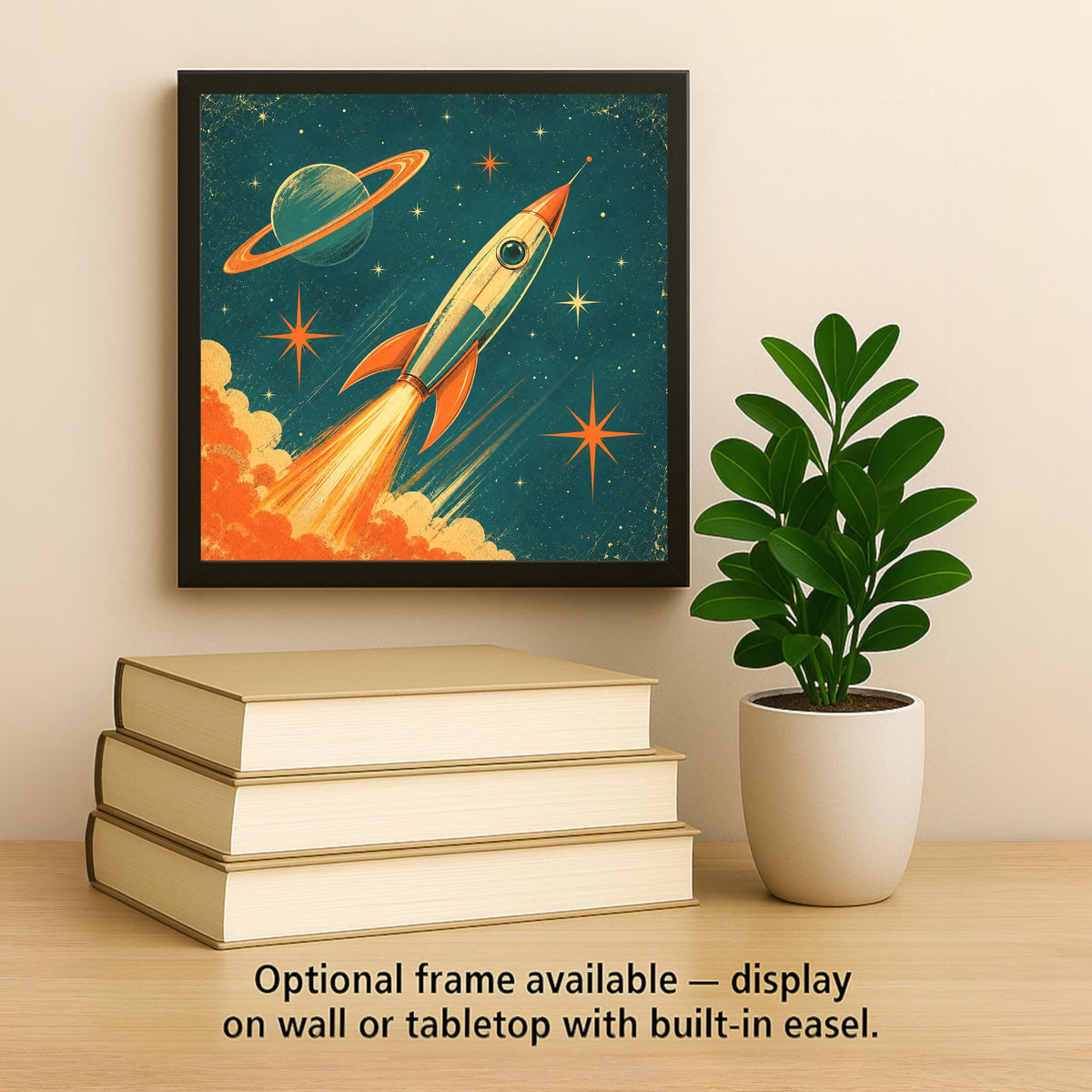 Retro Rocket Ceramic Tile Atomic Age Space Ship Blast Off Vintage Sci Fi Mid Century Modern Wall Art Starburst Decor