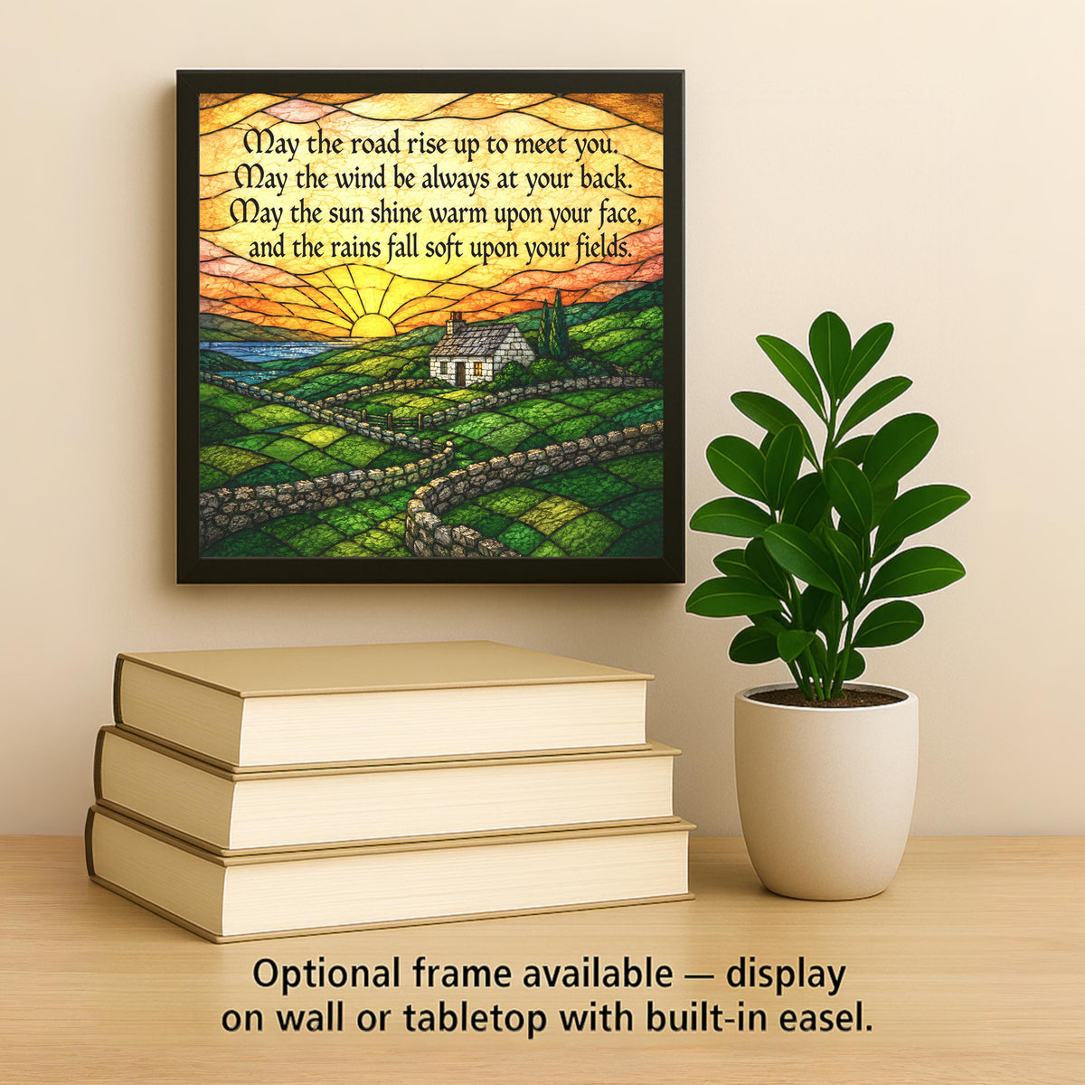 Irish Blessing Wall Art Ceramic Tile Stained Glass Style New Home Blessing Green Hills Ireland Cottage Landscape Decor