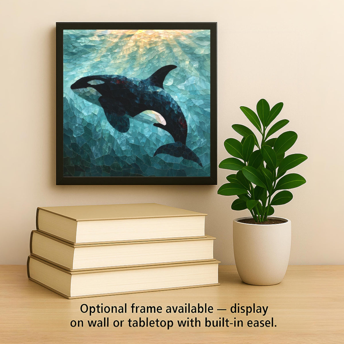 Orca Ceramic Tile Wall Art Sea Glass Style Killer Whale Gliding Through Aqua Water Pacific Northwest Coastal Decor