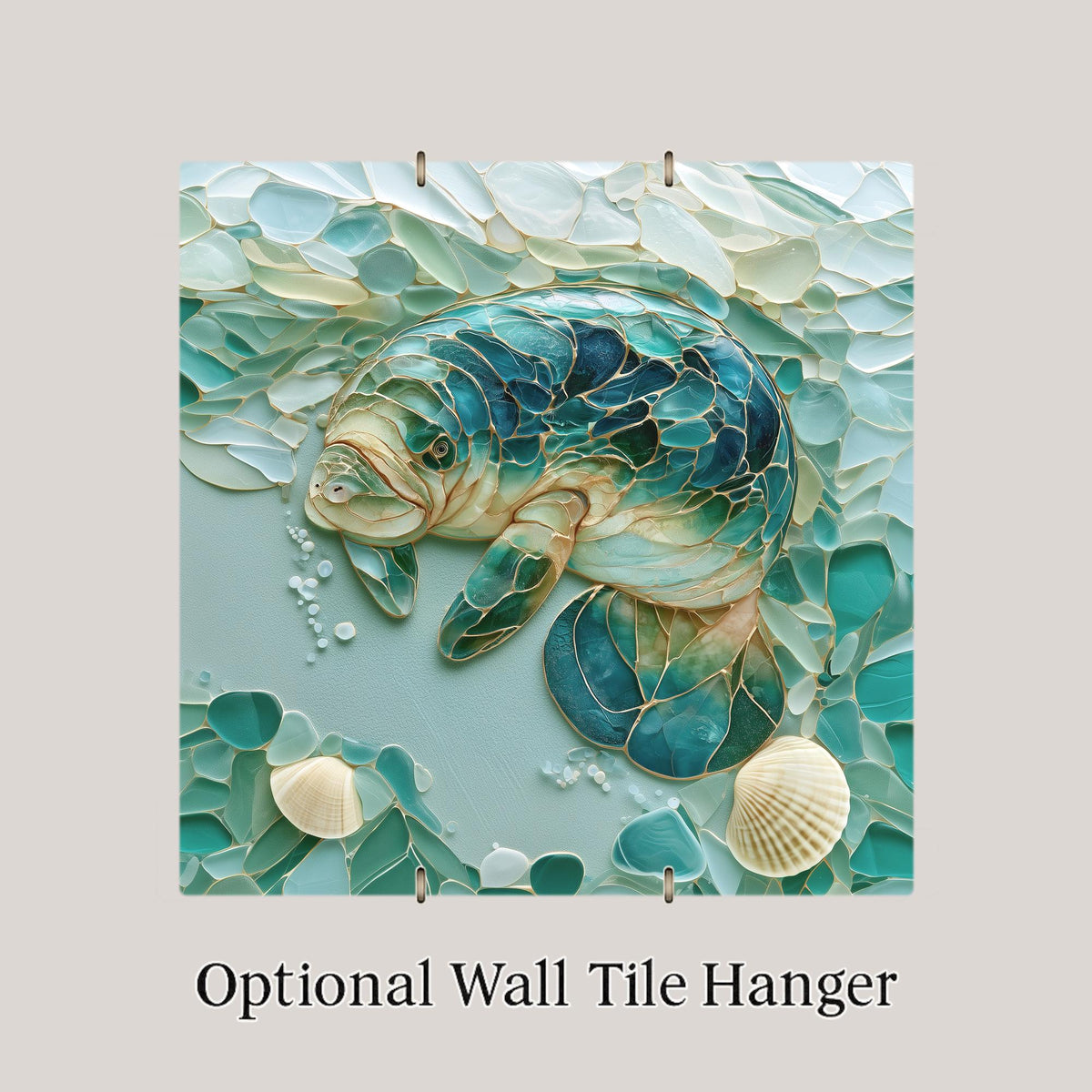 Manatee Wall Art Ceramic Tile Sea Glass Style Coastal Ocean Decor Turquoise Beach House Marine Animal Nature Art