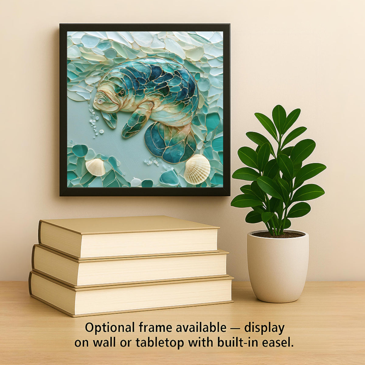 Manatee Wall Art Ceramic Tile Sea Glass Style Coastal Ocean Decor Turquoise Beach House Marine Animal Nature Art