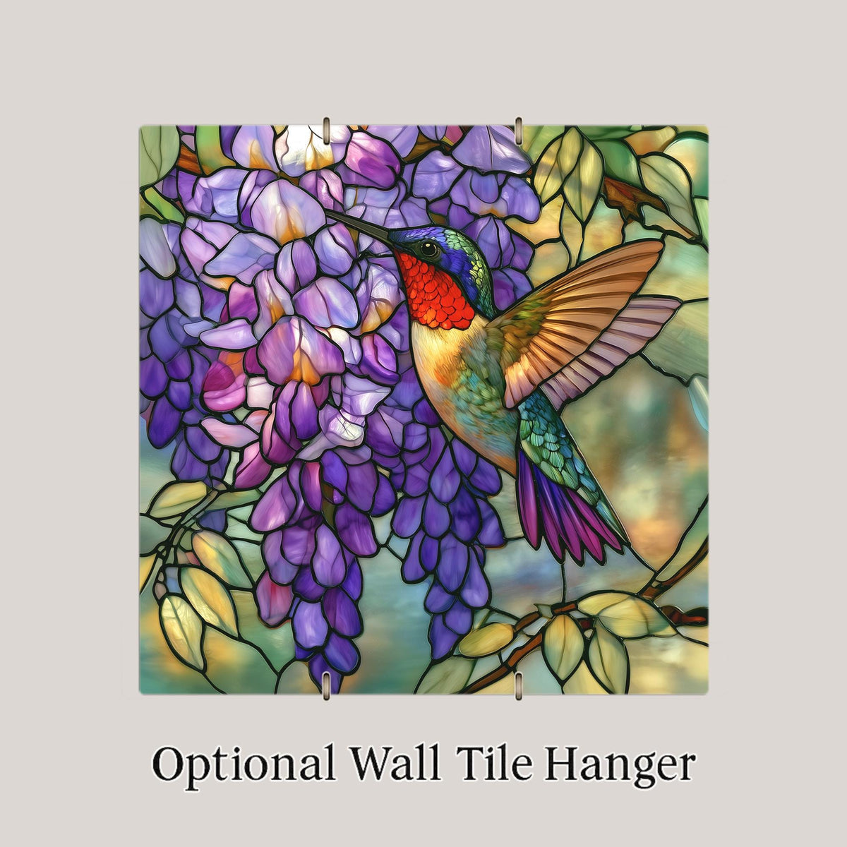 Hummingbird Wisteria Wall Art Ceramic Tile Stained Glass Style Purple Floral Bird Decor Garden Nature Art Spring
