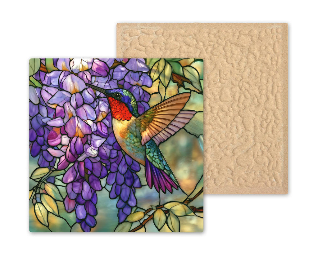 Hummingbird Wisteria Wall Art Ceramic Tile Stained Glass Style Purple Floral Bird Decor Garden Nature Art Spring