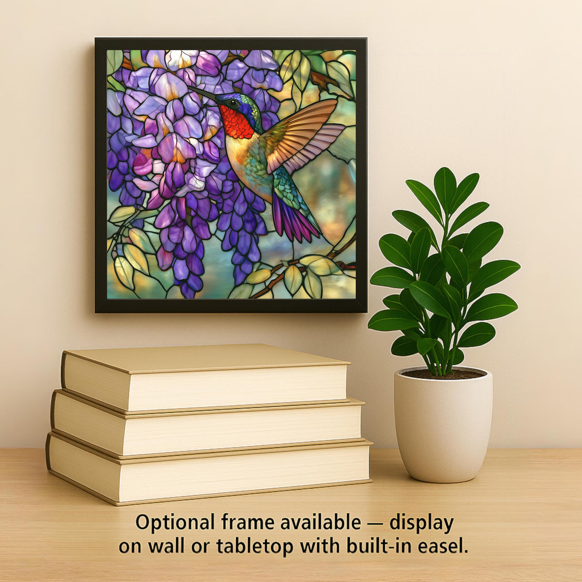 Hummingbird Wisteria Wall Art Ceramic Tile Stained Glass Style Purple Floral Bird Decor Garden Nature Art Spring