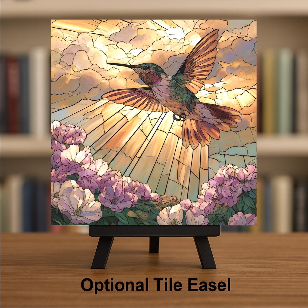 Hummingbird Memorial Wall Art Ceramic Tile Stained Glass Style Sympathy Remembrance Decor Bird Visitation Keepsake