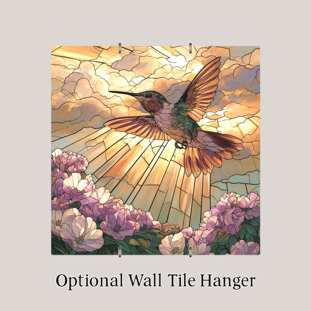 Hummingbird Memorial Wall Art Ceramic Tile Stained Glass Style Sympathy Remembrance Decor Bird Visitation Keepsake