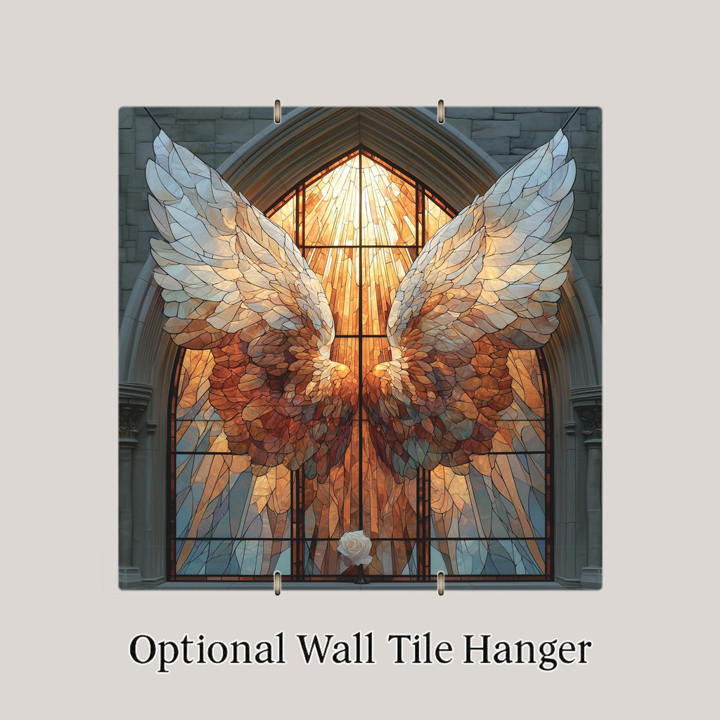 Angel Wings Wall Art Ceramic Tile Stained Glass Style Cathedral Window Memorial Sympathy Remembrance Christian Decor