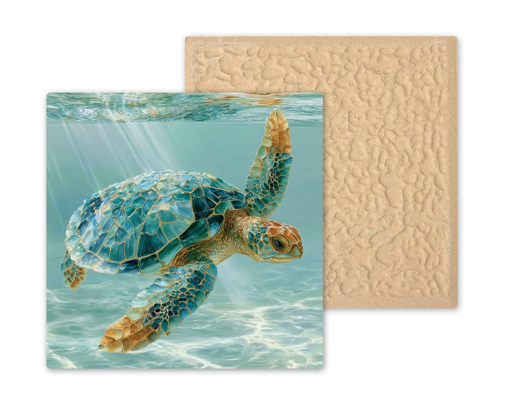 Sea Turtle Wall Art Ceramic Tile Sea Glass Style Coastal Ocean Decor Turquoise Beach House Nautical Nature Art