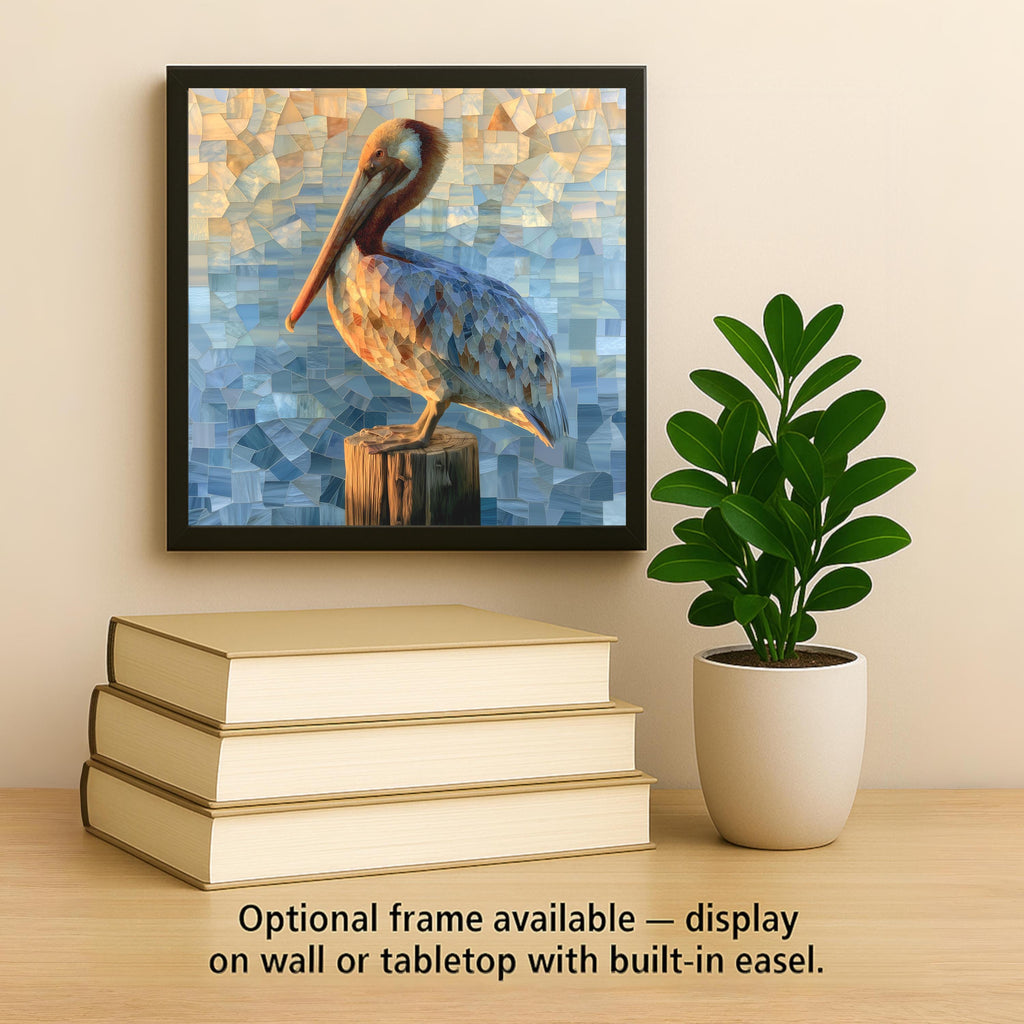 Pelican Ceramic Tile Wall Art Sea Glass Style Brown Pelican on Wooden Piling Coastal Shore Beach House Decor
