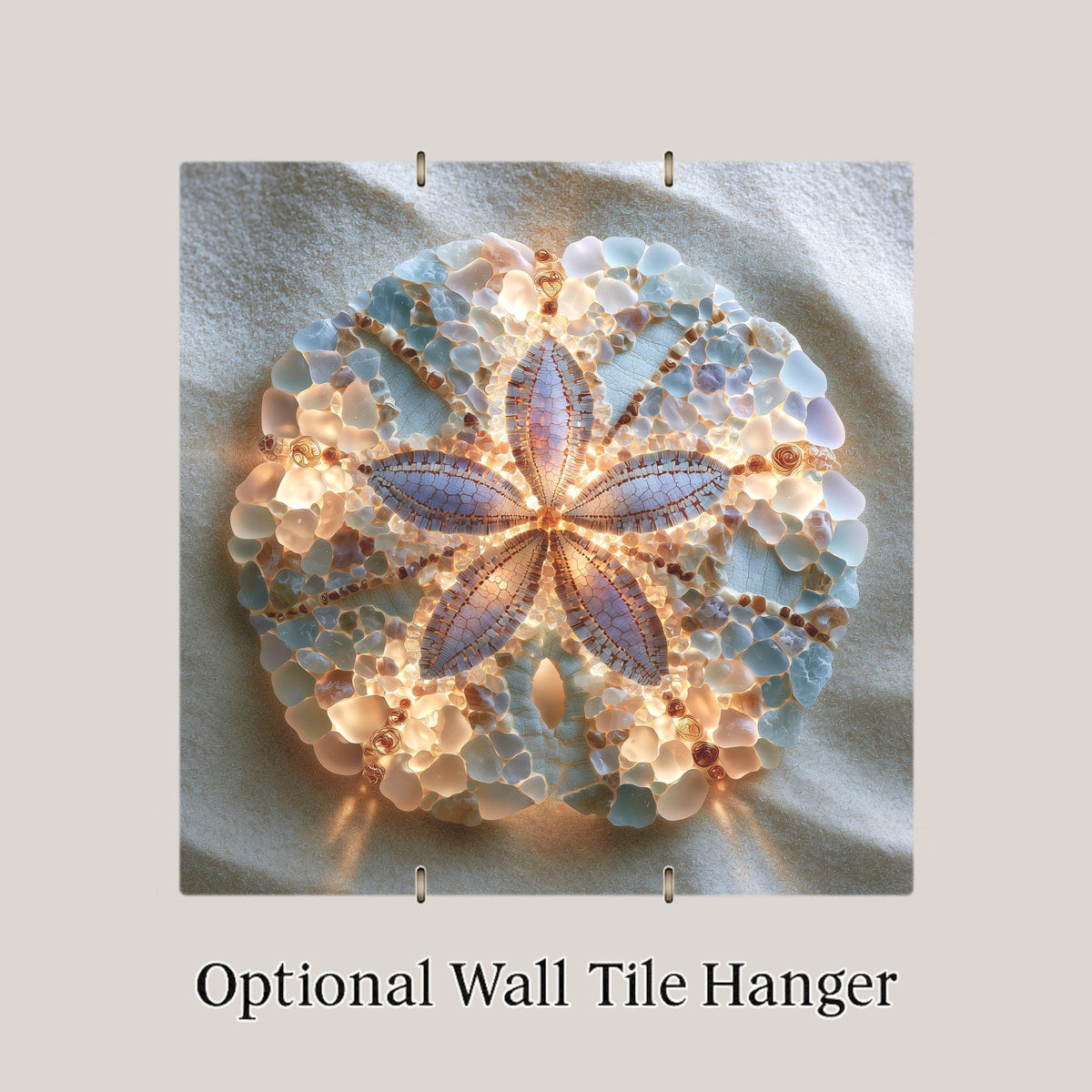 Sand Dollar Ceramic Tile Wall Art Sea Glass Style Ivory Shell Star Pattern on Sand Coastal Bathroom Beach Decor