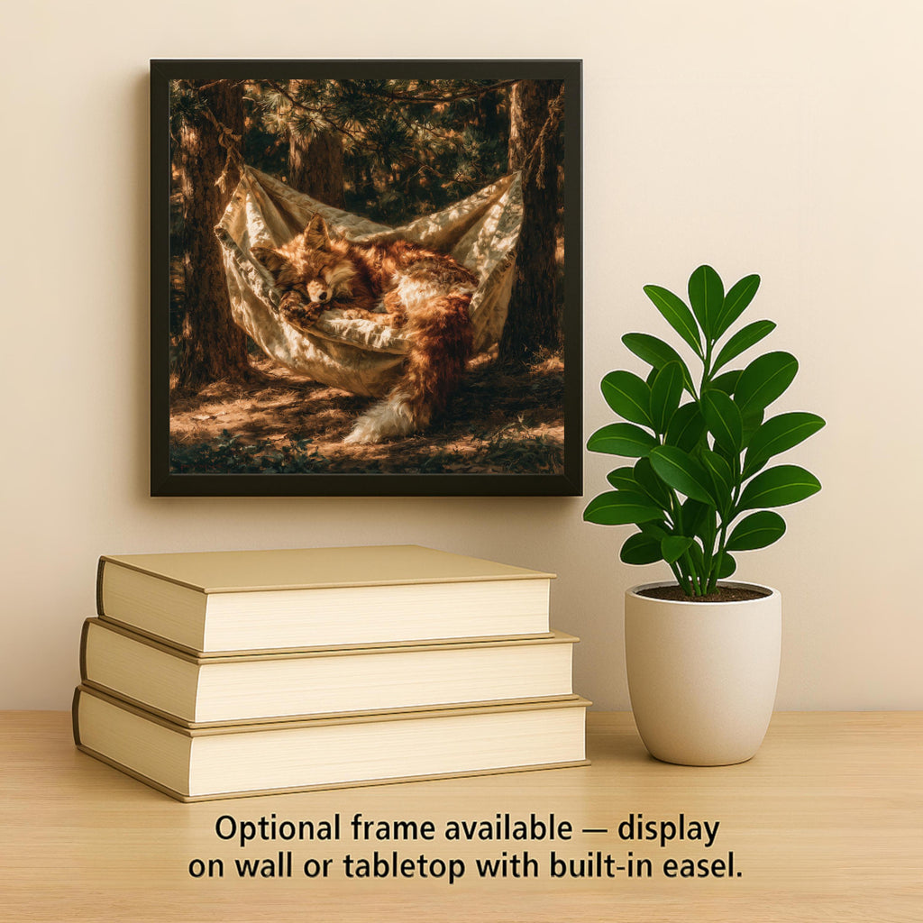 Fox Hammock Ceramic Tile Wall Art Painterly Red Fox Napping Between Two Pines Golden Woodland Cabin Whimsy Decor