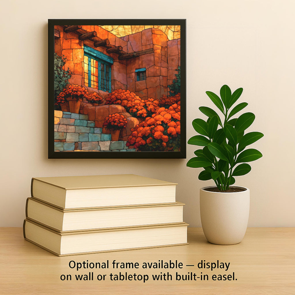 Adobe Courtyard Wall Art Ceramic Tile Stained Glass Style Marigold Southwest Decor New Mexico Pueblo Desert Sunset Art