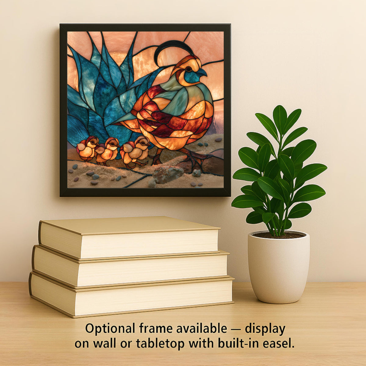 Quail Wall Art Ceramic Tile Stained Glass Style Desert Bird Family Agave Southwest Decor Sonoran Wildlife Nature Art