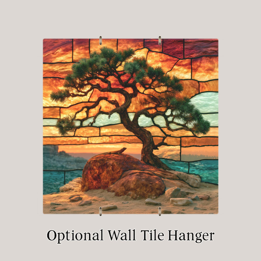 Joshua Tree Wall Art Ceramic Tile Stained Glass Style Desert Lizard Southwest Decor California Mojave National Park Art