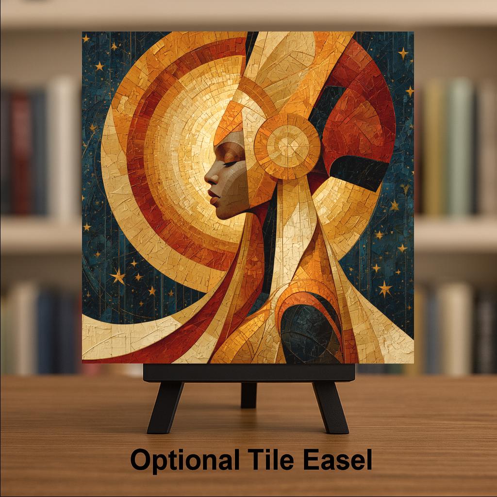 Afrofuturism Wall Art Ceramic Tile Black Woman Queen Golden Crown Celestial Decor African American Portrait Art