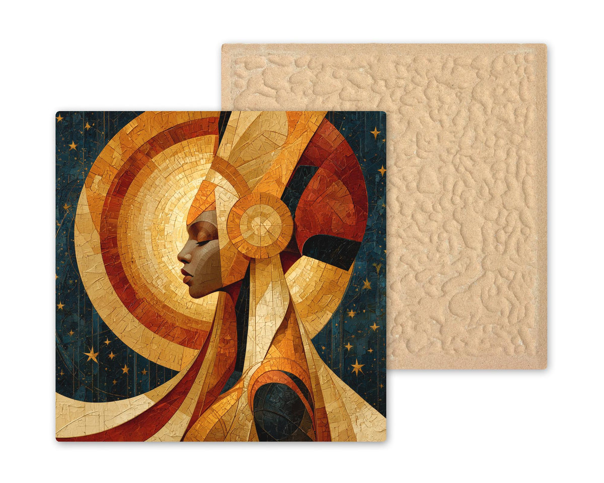 Afrofuturism Wall Art Ceramic Tile Black Woman Queen Golden Crown Celestial Decor African American Portrait Art