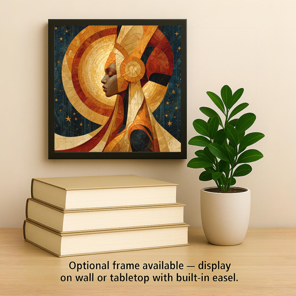 Afrofuturism Wall Art Ceramic Tile Black Woman Queen Golden Crown Celestial Decor African American Portrait Art