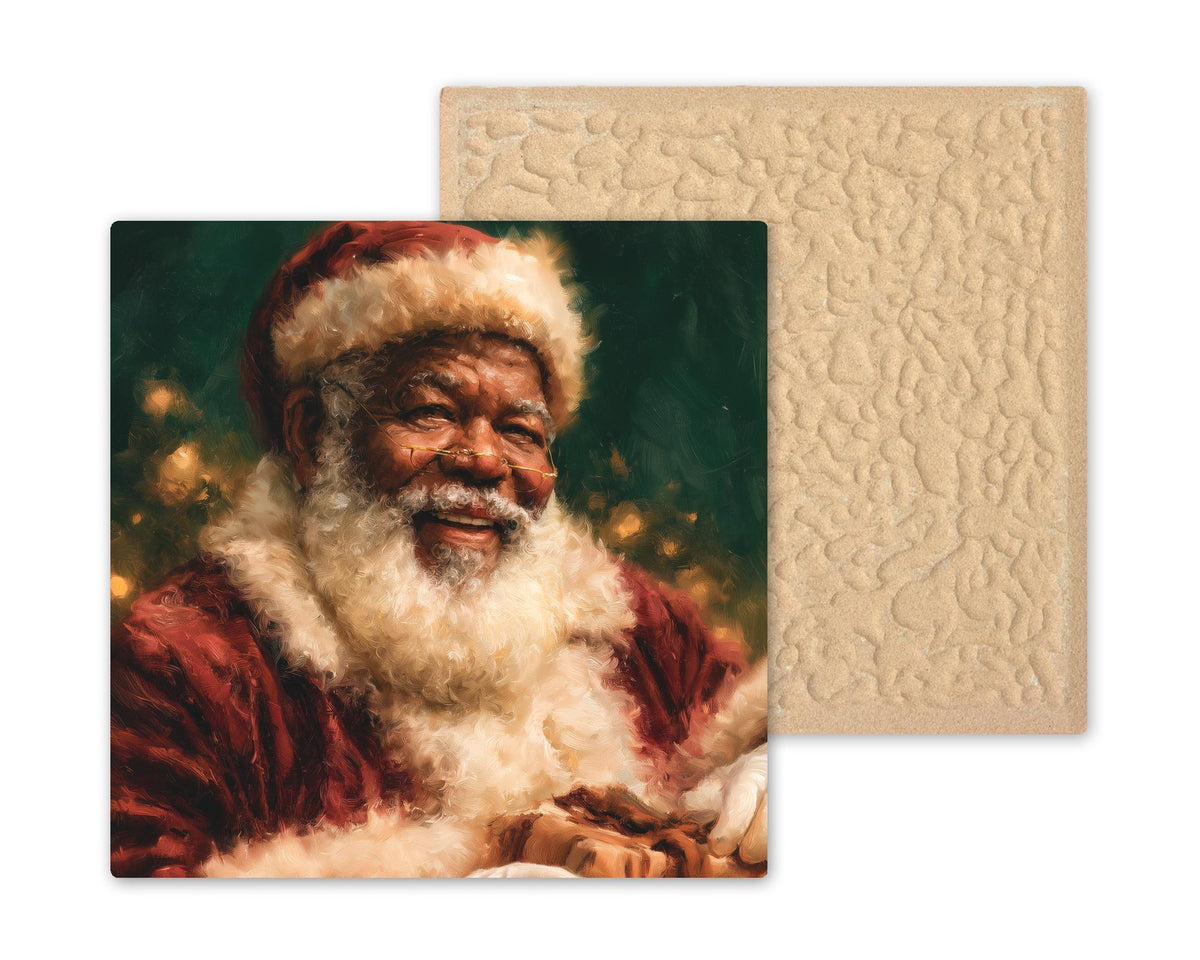 Black Santa Wall Art Ceramic Tile Christmas Decor African American Holiday Portrait Painterly Saint Nicholas Art