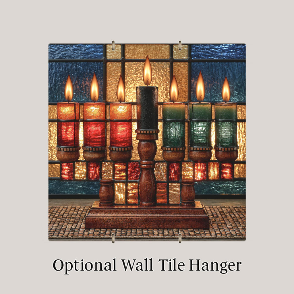 Kwanzaa Wall Art Ceramic Tile Stained Glass Style Kinara Candles Seven Principles African American Holiday Decor