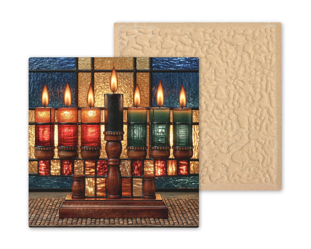 Kwanzaa Wall Art Ceramic Tile Stained Glass Style Kinara Candles Seven Principles African American Holiday Decor