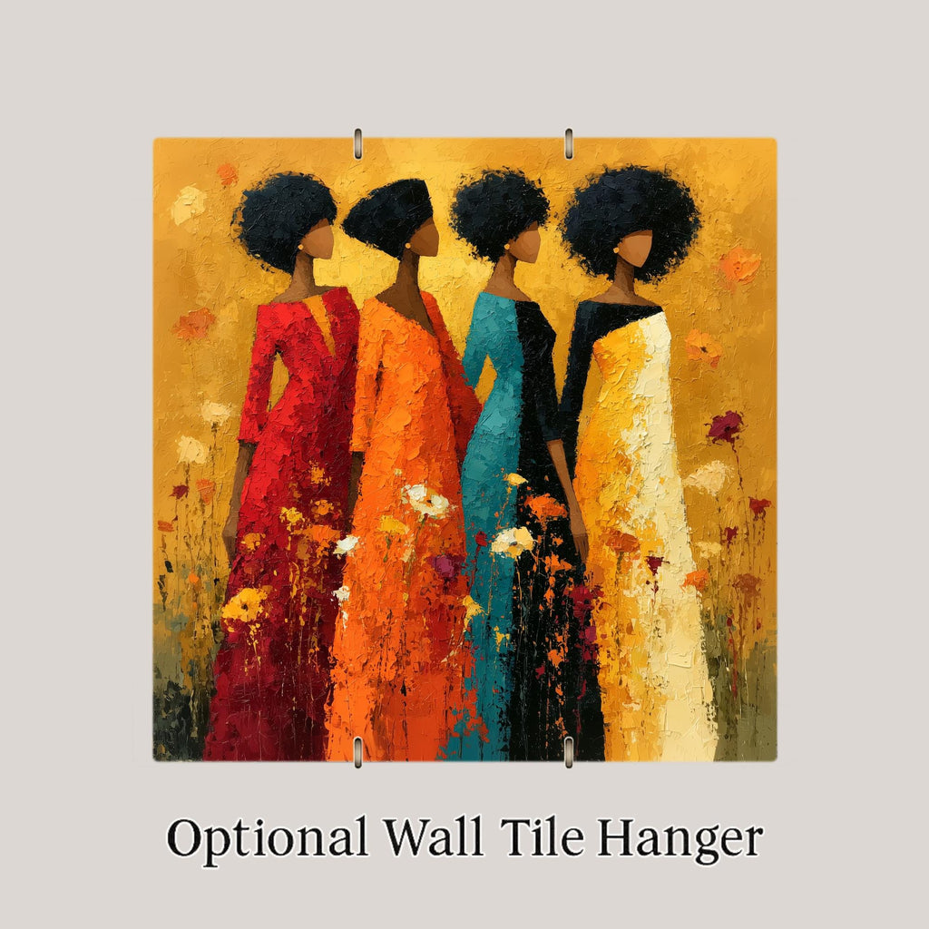 Black Woman Art Ceramic Tile Four Sisters Colorful Dresses Painterly Floral African American Wall Decor Sisterhood