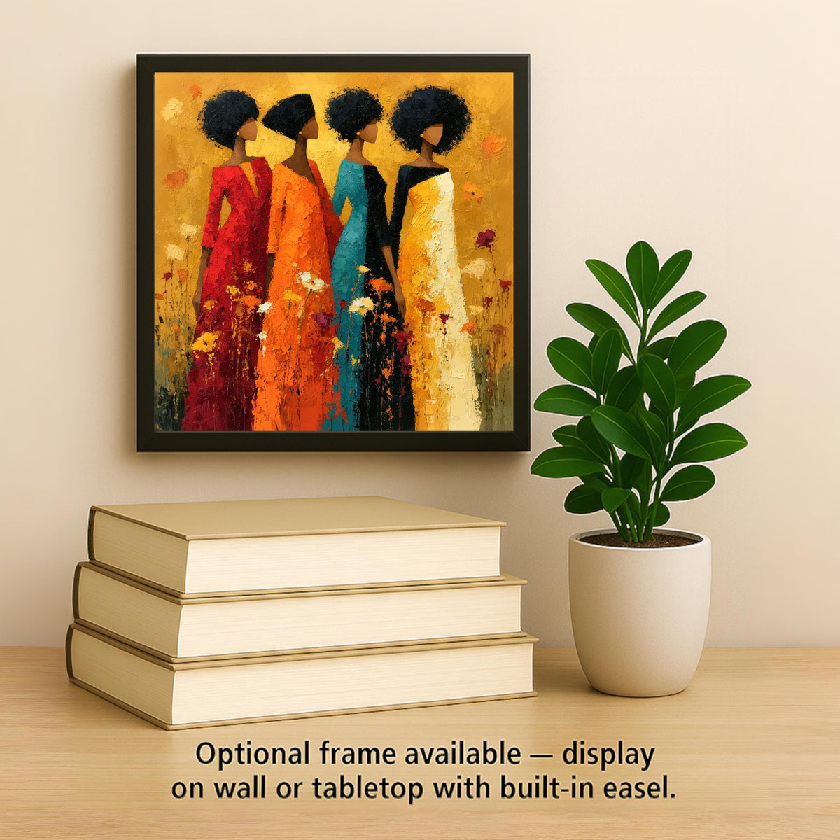 Black Woman Art Ceramic Tile Four Sisters Colorful Dresses Painterly Floral African American Wall Decor Sisterhood