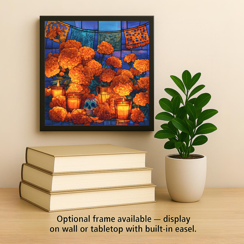 Marigold Wall Art Ceramic Tile Stained Glass Style Dia de los Muertos Decor Day of the Dead Ofrenda Mexican Folk Art
