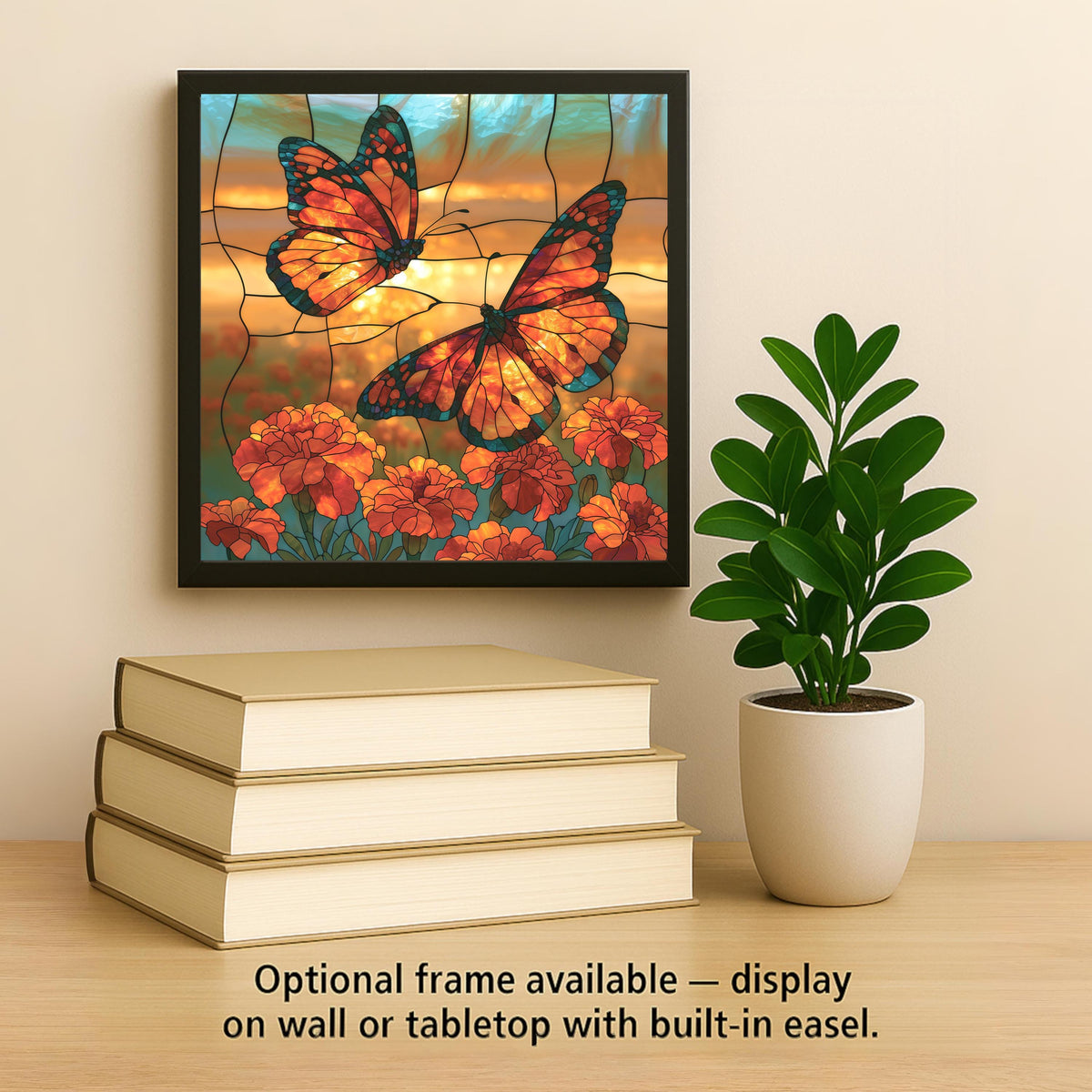 Monarch Butterfly Wall Art Ceramic Tile Stained Glass Style Marigold Field Memorial Decor Mexican Fall Migration Art