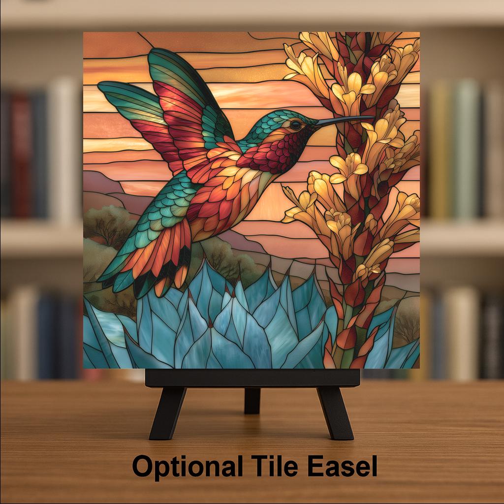 Hummingbird Agave Wall Art Ceramic Tile Stained Glass Style Desert Bird Southwest Decor Sonoran Bloom Nature Art