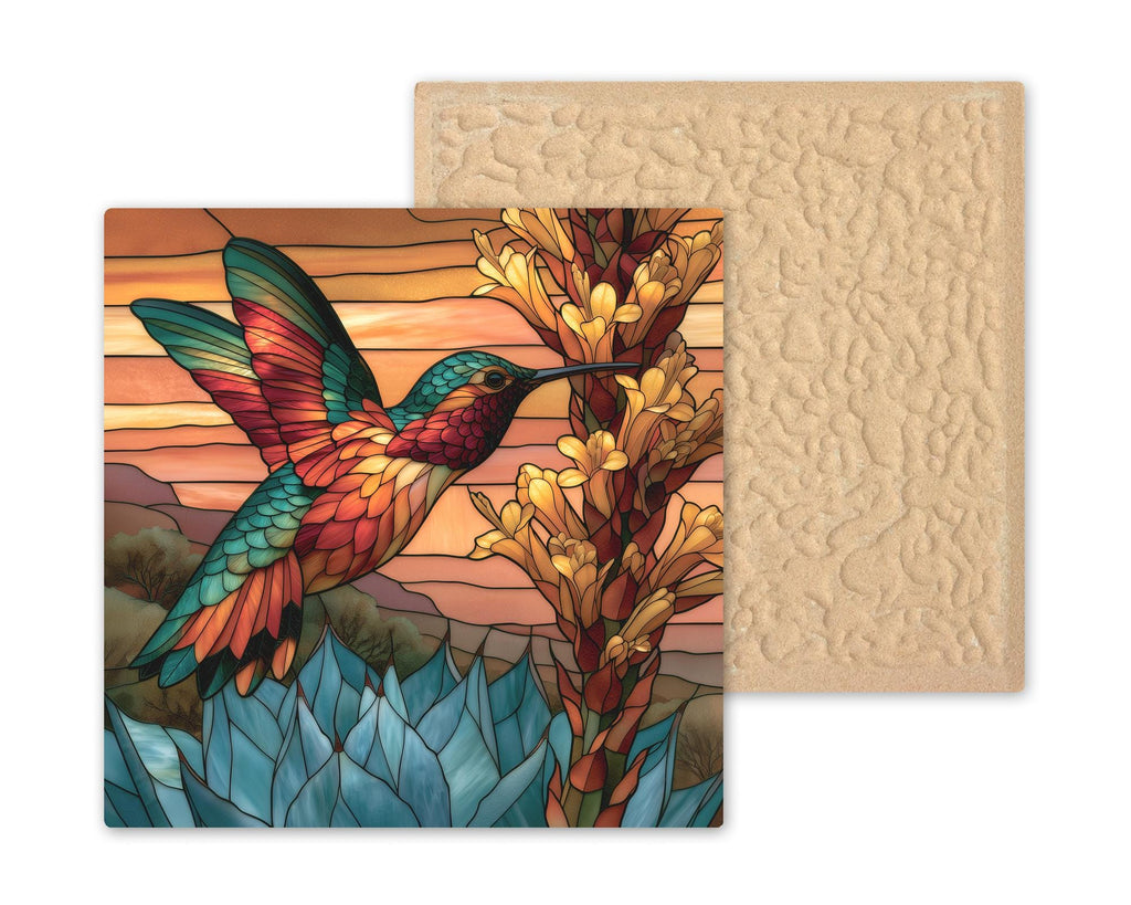 Hummingbird Agave Wall Art Ceramic Tile Stained Glass Style Desert Bird Southwest Decor Sonoran Bloom Nature Art
