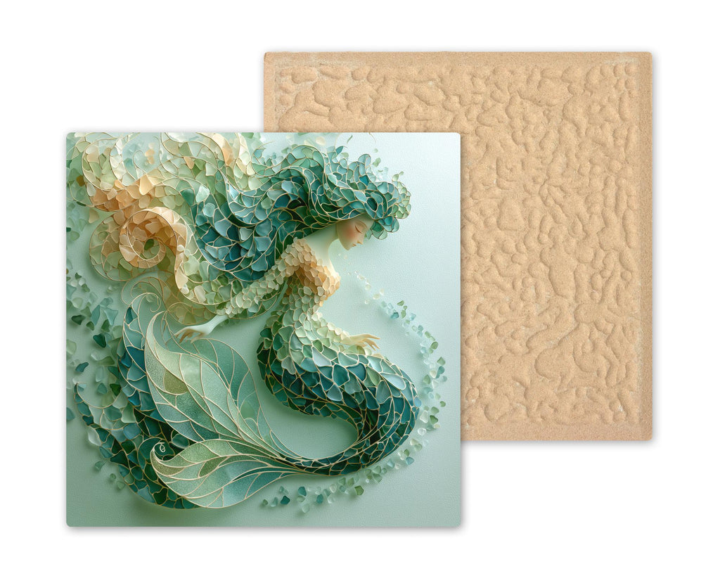 Mermaid Wall Art Ceramic Tile Sea Glass Style Coastal Ocean Decor Turquoise Beach House Fantasy Nature Art