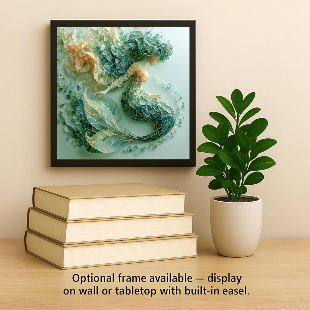 Mermaid Wall Art Ceramic Tile Sea Glass Style Coastal Ocean Decor Turquoise Beach House Fantasy Nature Art