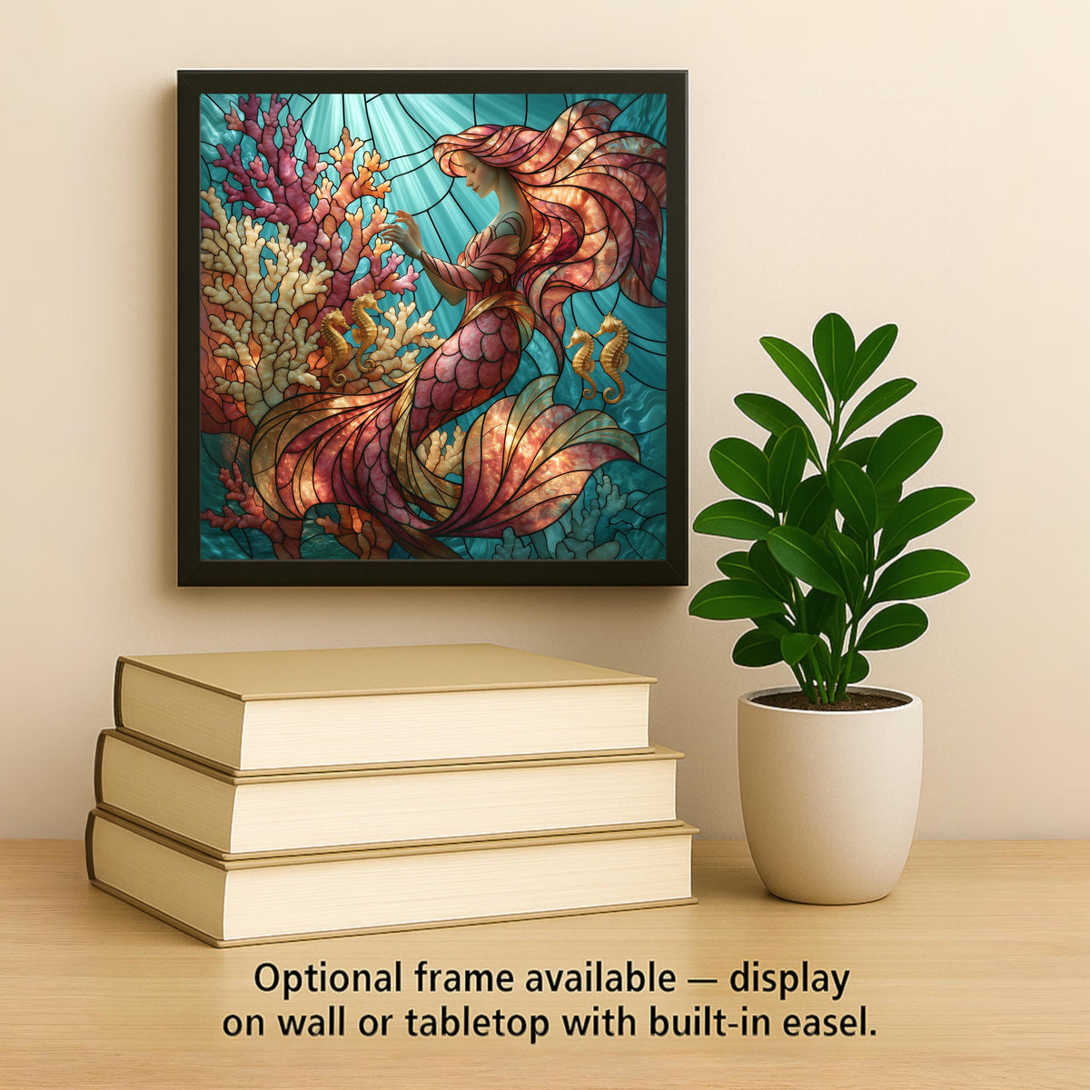 Mermaid Coral Garden Wall Art Ceramic Tile Stained Glass Style Seahorse Ocean Fantasy Coastal Decor Under the Sea Art