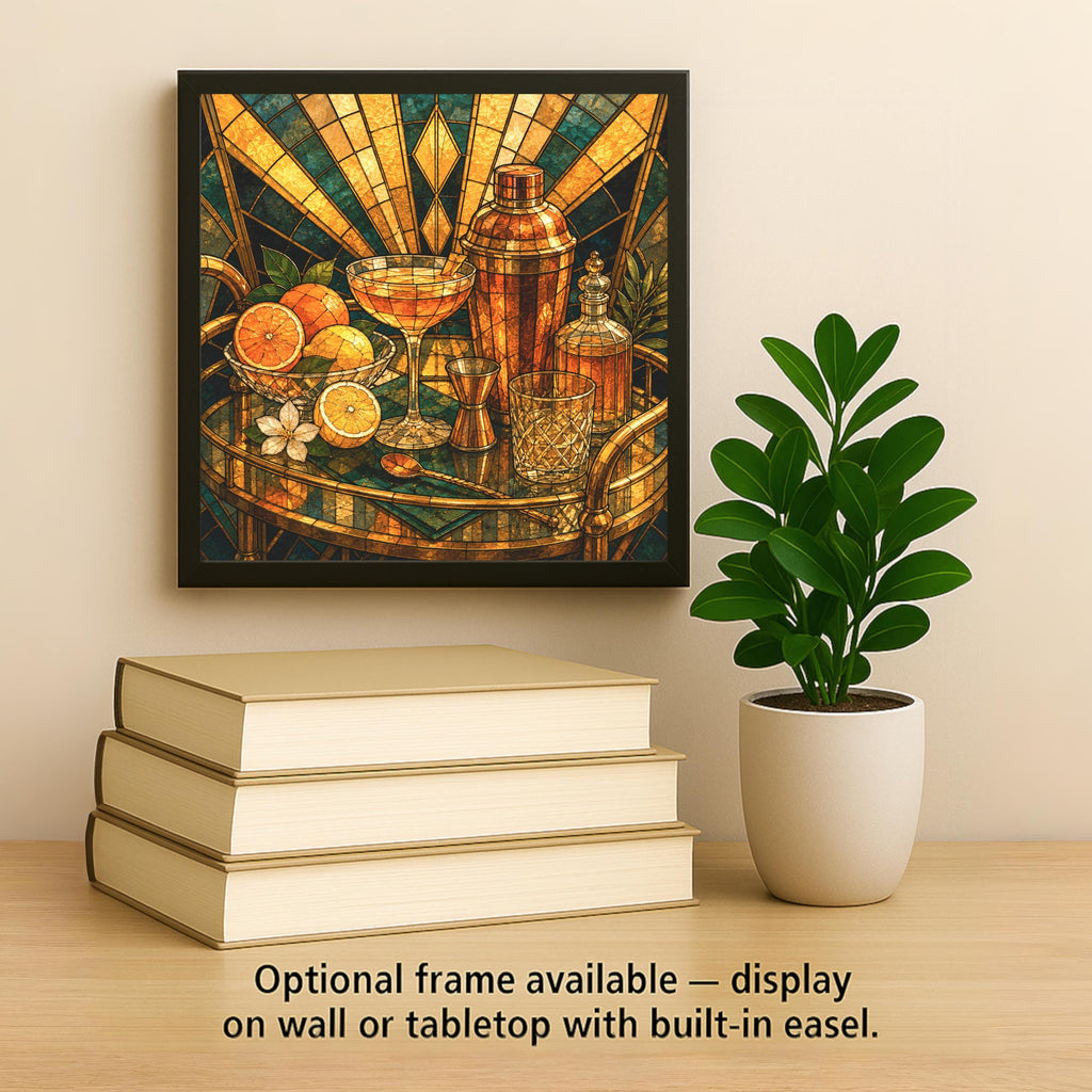 Bar Cart Wall Art Ceramic Tile Stained Glass Style Cocktail Hosting Decor Kitchen Bar Golden Hour Citrus Art
