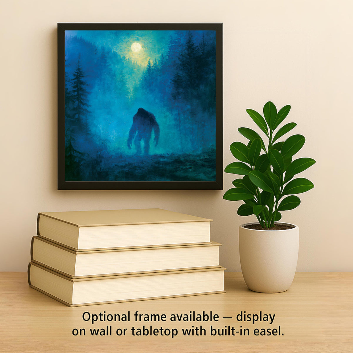 Bigfoot Ceramic Tile Sasquatch in Moonlit Foggy Forest Pacific Northwest Cryptid Night Wall Art Moody Cabin Decor