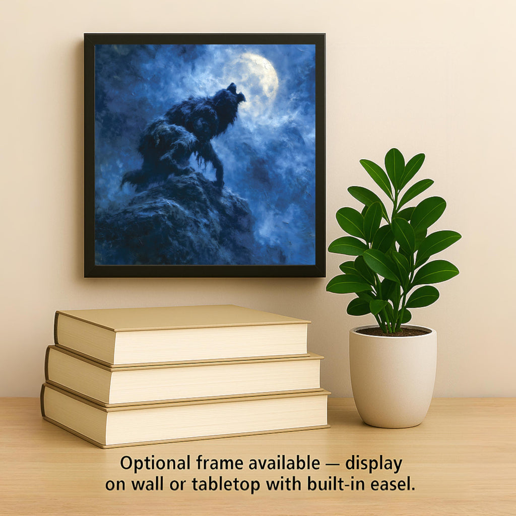 Werewolf Ceramic Tile Howling at Full Moon Painterly Night Horror Folklore Wall Art Moody Gothic Halloween Decor