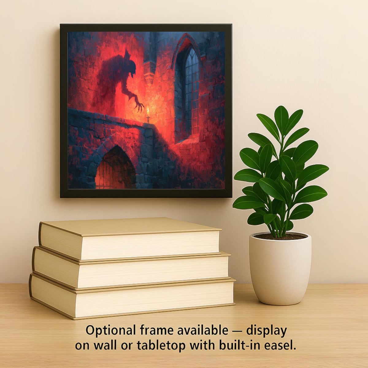 Nosferatu Ceramic Tile Vampire Shadow on Candlelit Castle Wall Painterly Gothic Horror Dark Romance Wall Art Decor