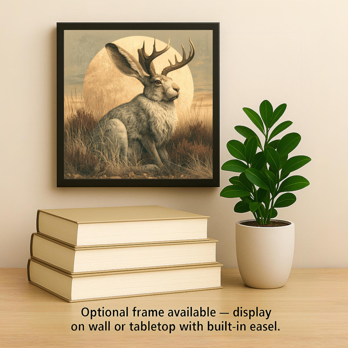 Jackalope Ceramic Tile Vintage Americana Folk Art Antlered Rabbit Golden Prairie Mythical Creature Wall Art Decor
