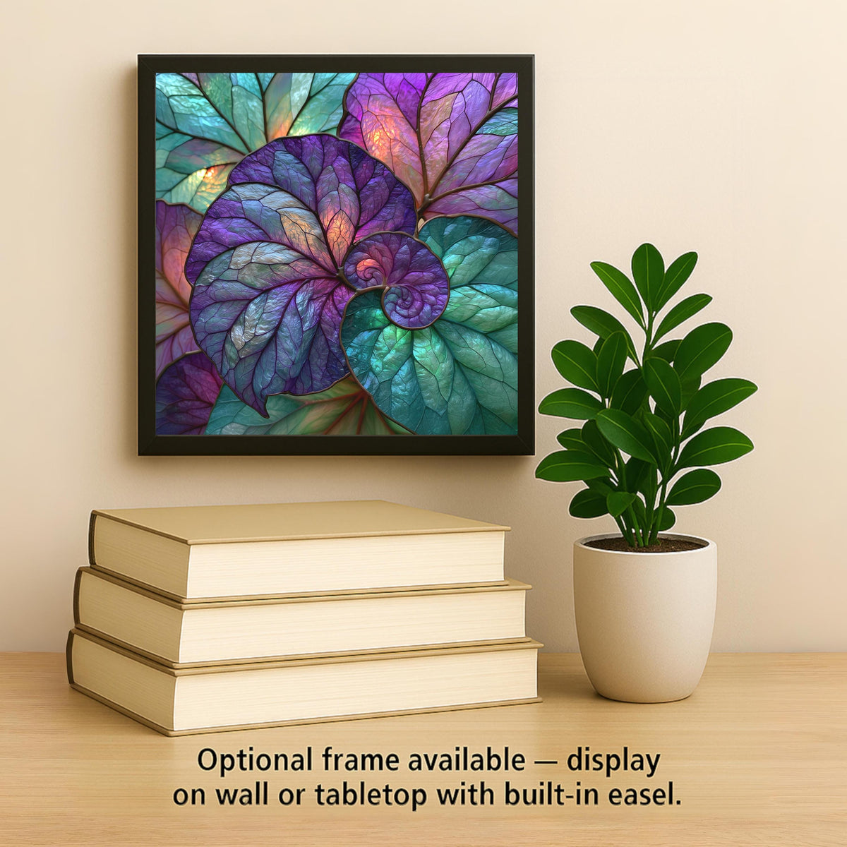 Rex Begonia Ceramic Tile Stained Glass Style Spiral Leaves Purple Teal Houseplant Lover Wall Art Botanical Decor